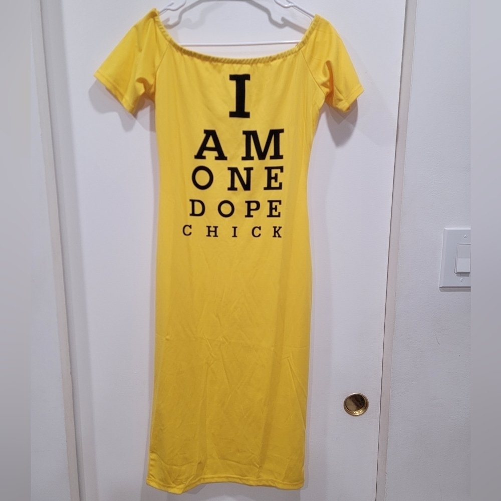 Small Yellow I AM ONE DOPE CHICK Sheath Dress - EYE CHART - Unbranded